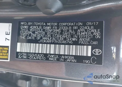 2017 Toyota Prius Prime z USA, uszkodzony, nr VIN JTDKARFP7H3048796